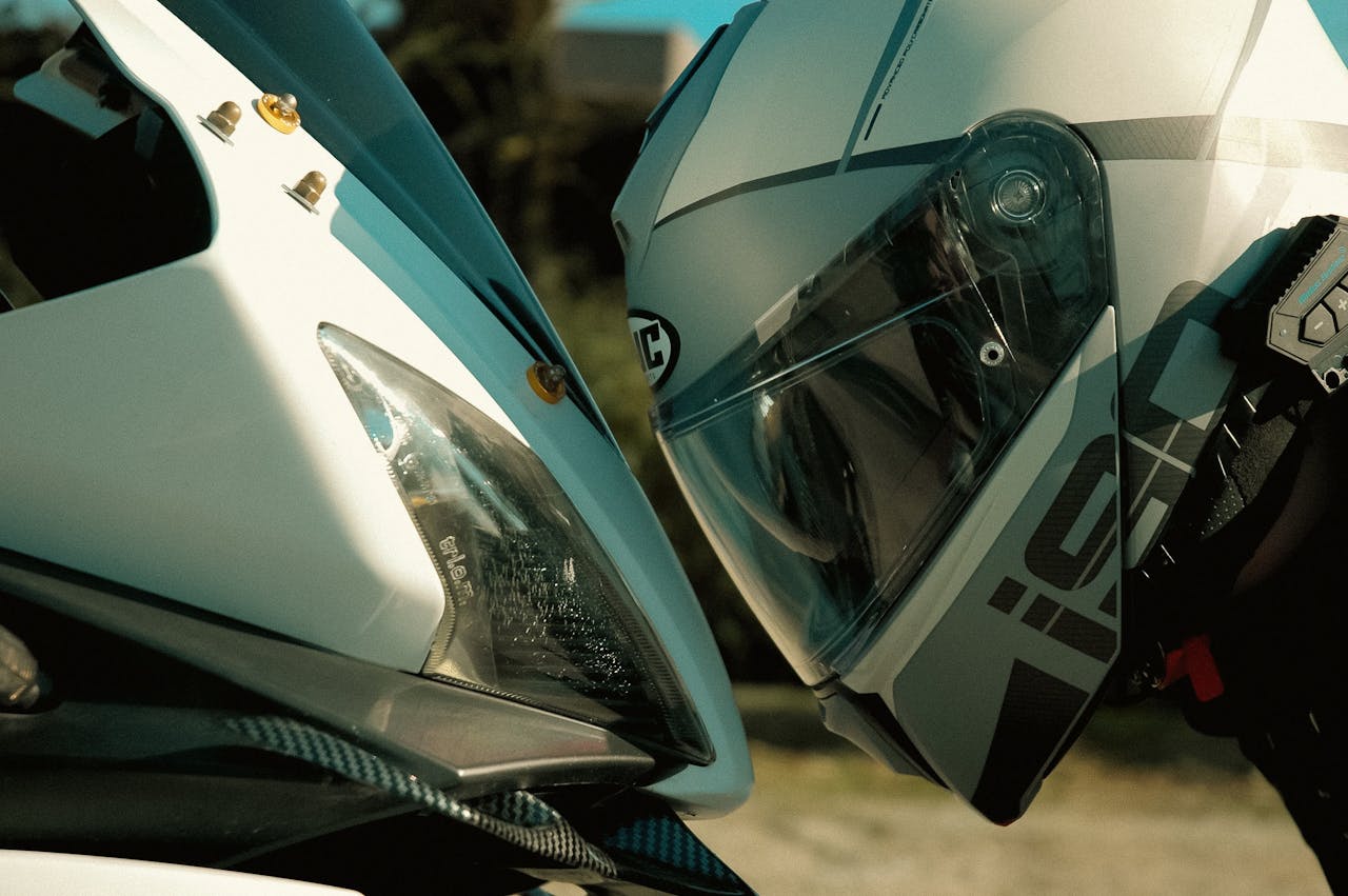 Dynamic close-up of a motorcycle and rider